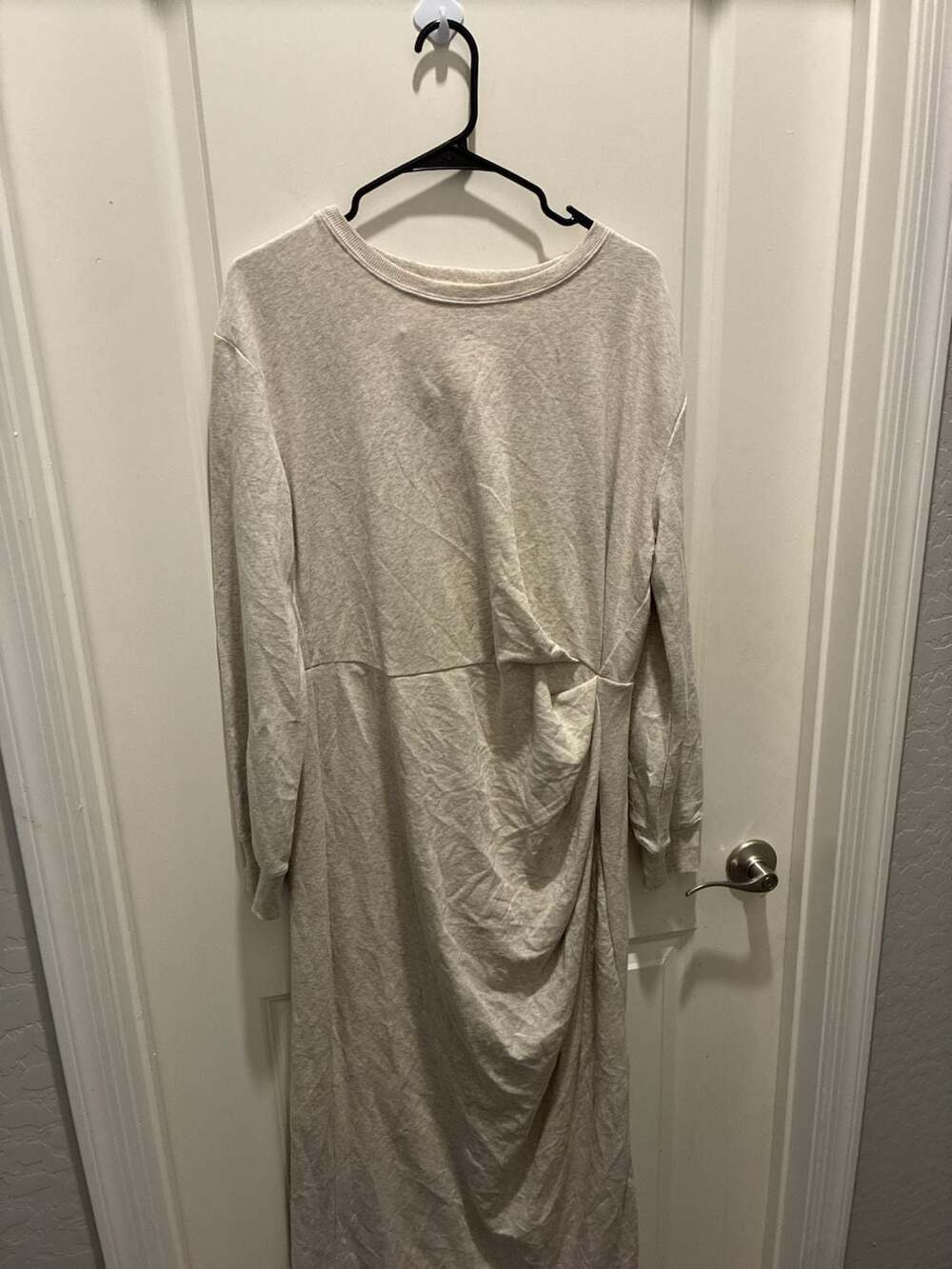 LOFT Outlet Long Sleeve Side Twist Midi Dress XL Oatmeal Heather